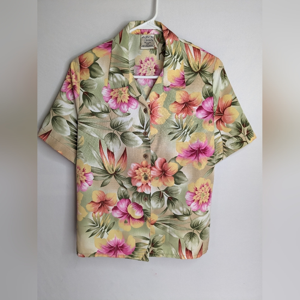 Allison Daley VTG Women's Top 80's  Hawaiian Blouse Sz 10 P Button Down Collared